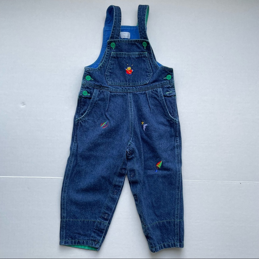 Vintage All Mine Denim 100% Cotton Overalls Sz 24Mos Unisex Embroidered Moon